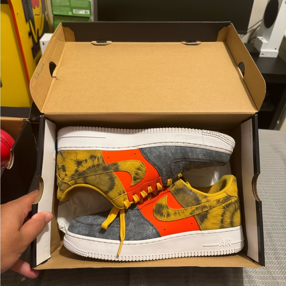 Nike Air Force 1 Yellow and Orange Tie-Dye Sneakers